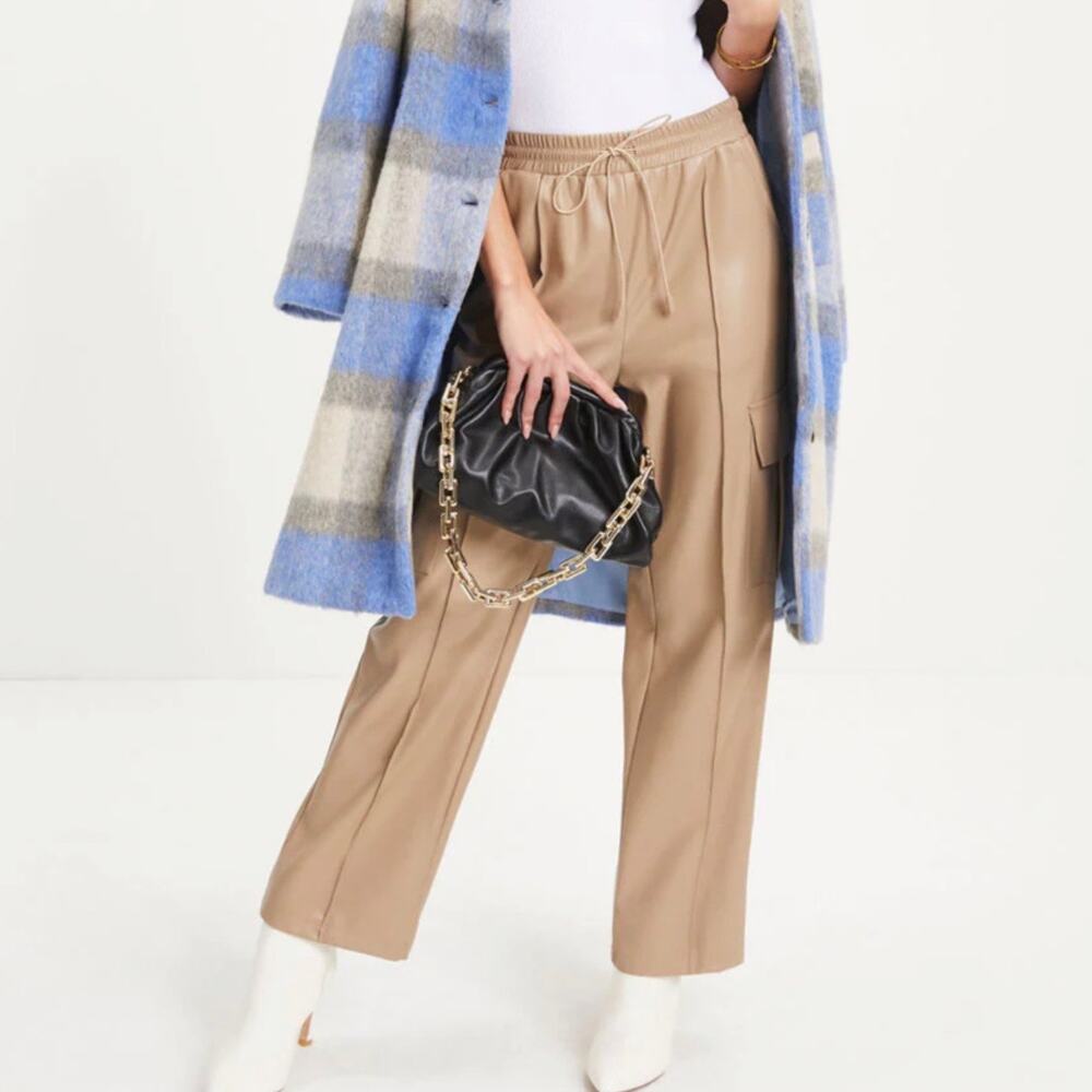 VICI Explore The World Faux Leather Cargo Pants Beige Small S
